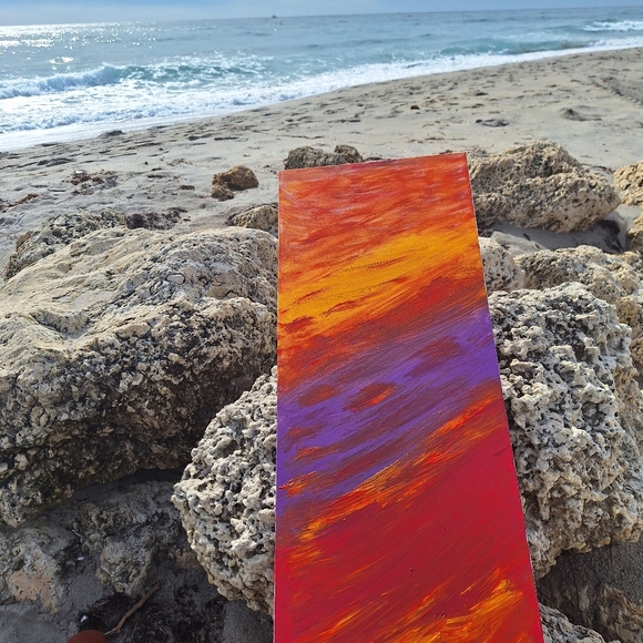 HandMade Acrylic Painting Sunrise Vibrant Multicolor 12" x "24 - Picture 8 of 11